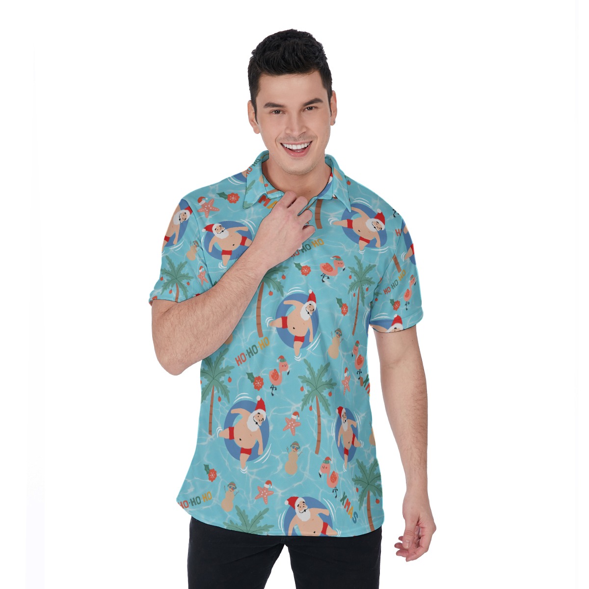 Santa Christmas Hawaiian Polo Shirt For Men - variant image 1