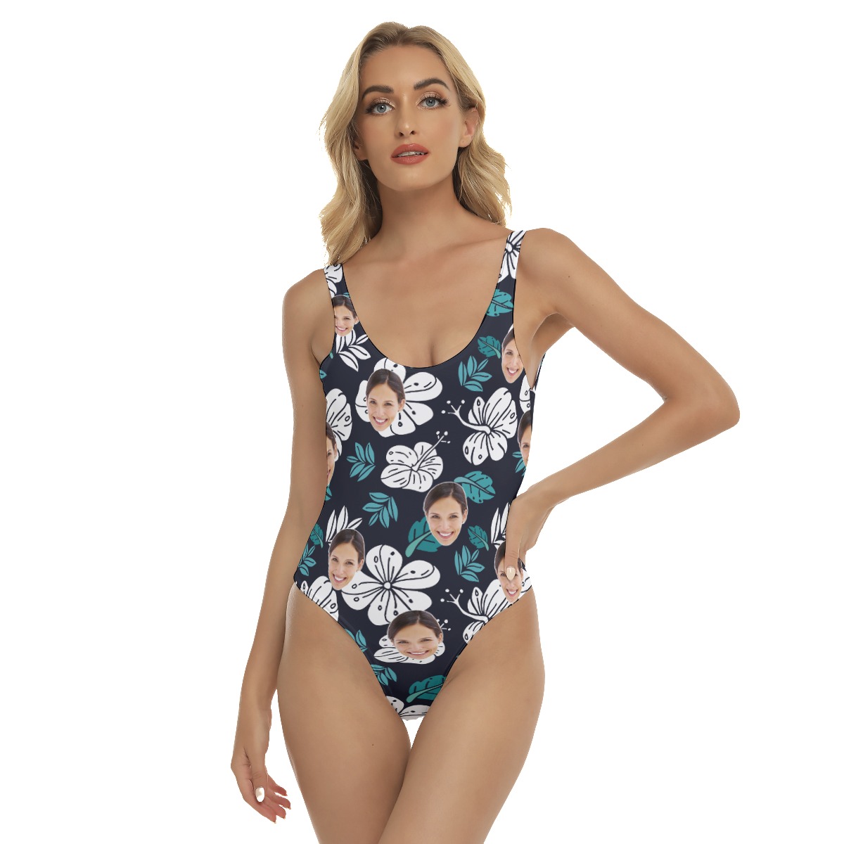 Custom Face Floral One Piece Swimsuit For Women - variant image 1