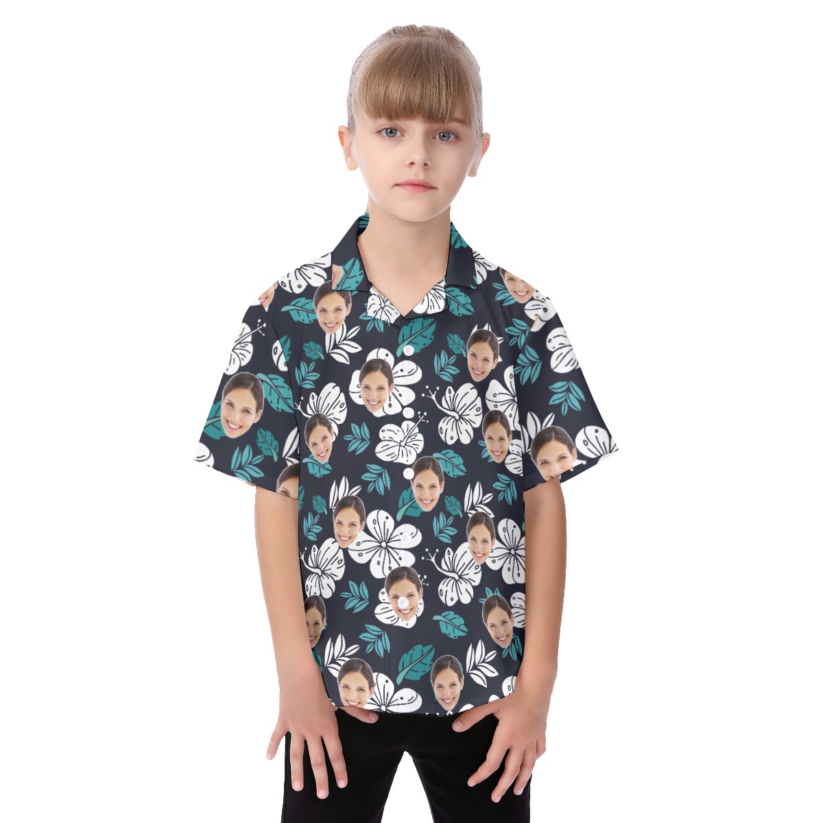 Floral Custom Hawaiian Shirt With Face For Kids - variant image 1