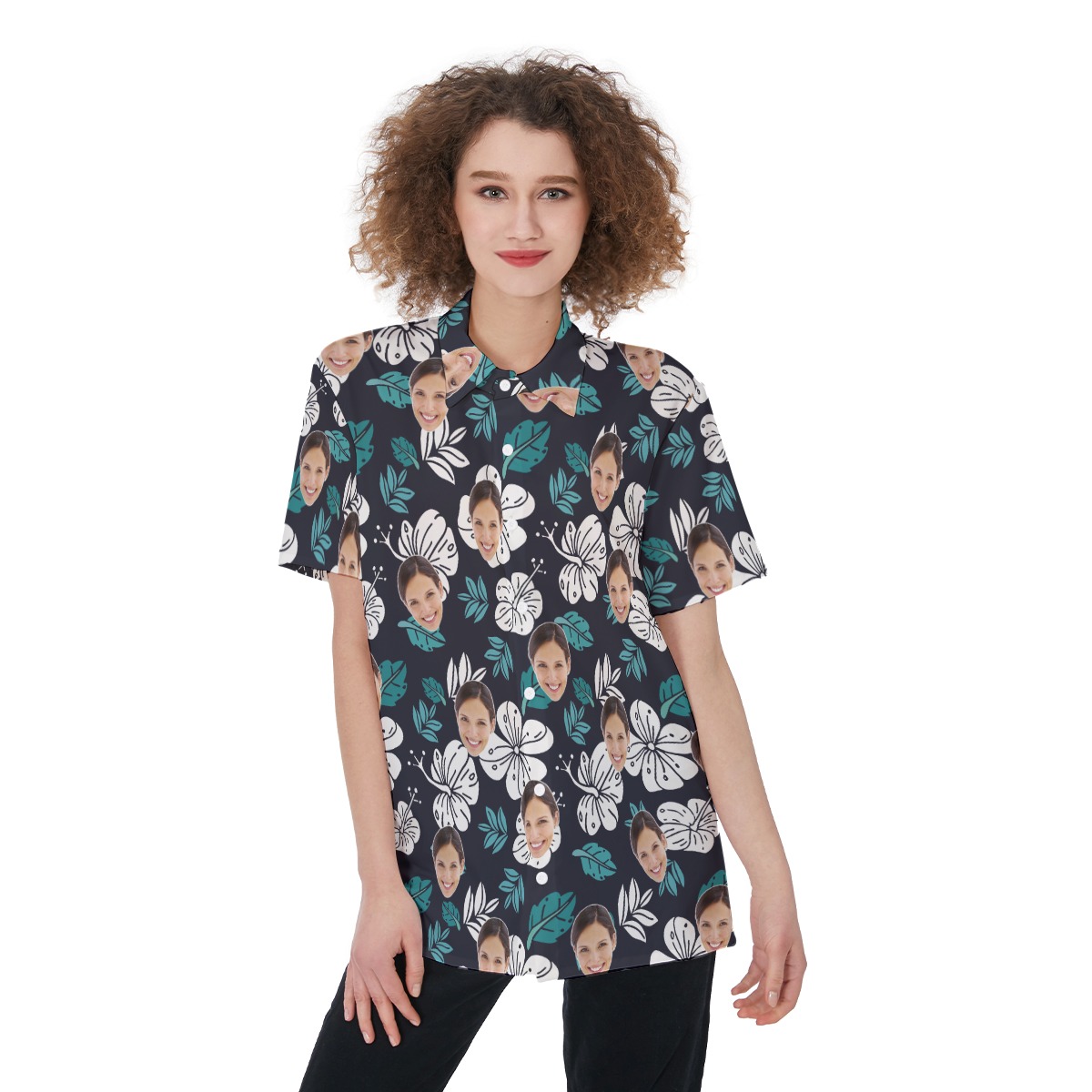 Floral Custom Hawaiian Shirt With Face For Women - variant image 1