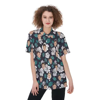 Floral Custom Hawaiian Shirt With Face For Women