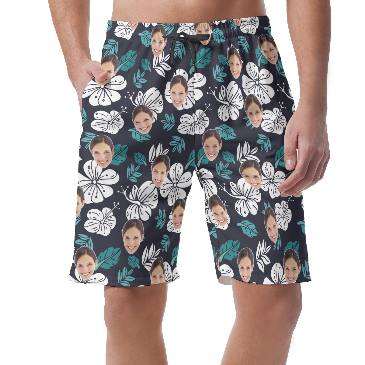 Custom Hawaiian Beach Shorts With Face For Men - variant image 1