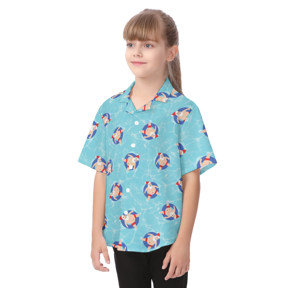 Christmas Santa Aloha Shirt For Kids