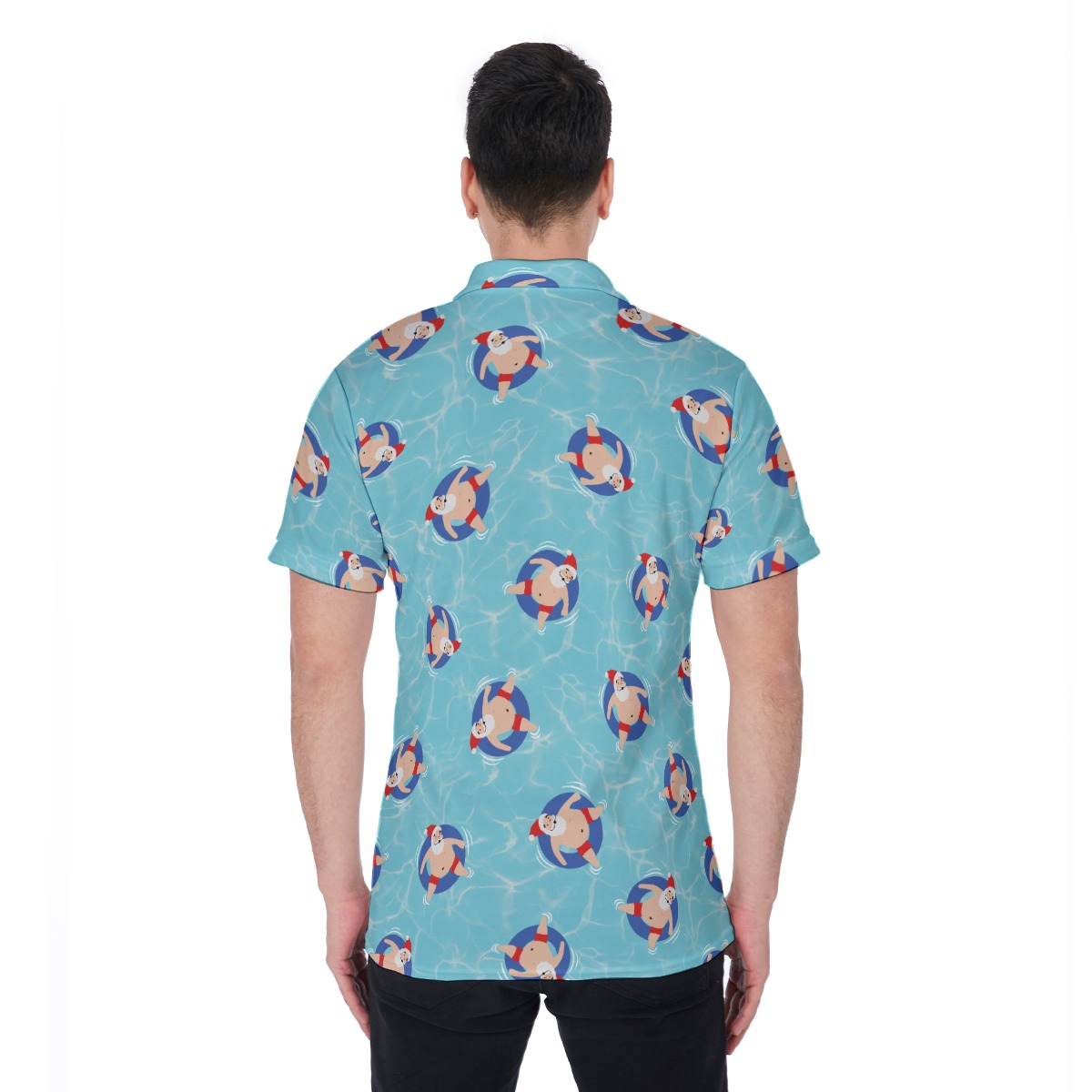 Funny Swimming Santa Men's Hawaiian Polo Shirt