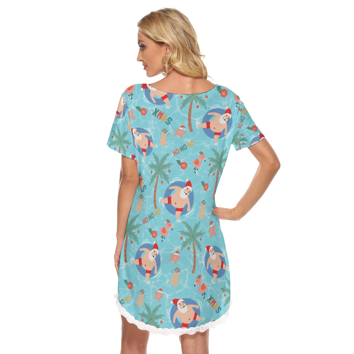Santa Christmas Hawaiian Dress With Lace