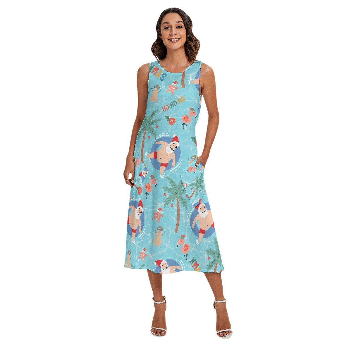 Santa Christmas Hawaiian Dress With Pockets