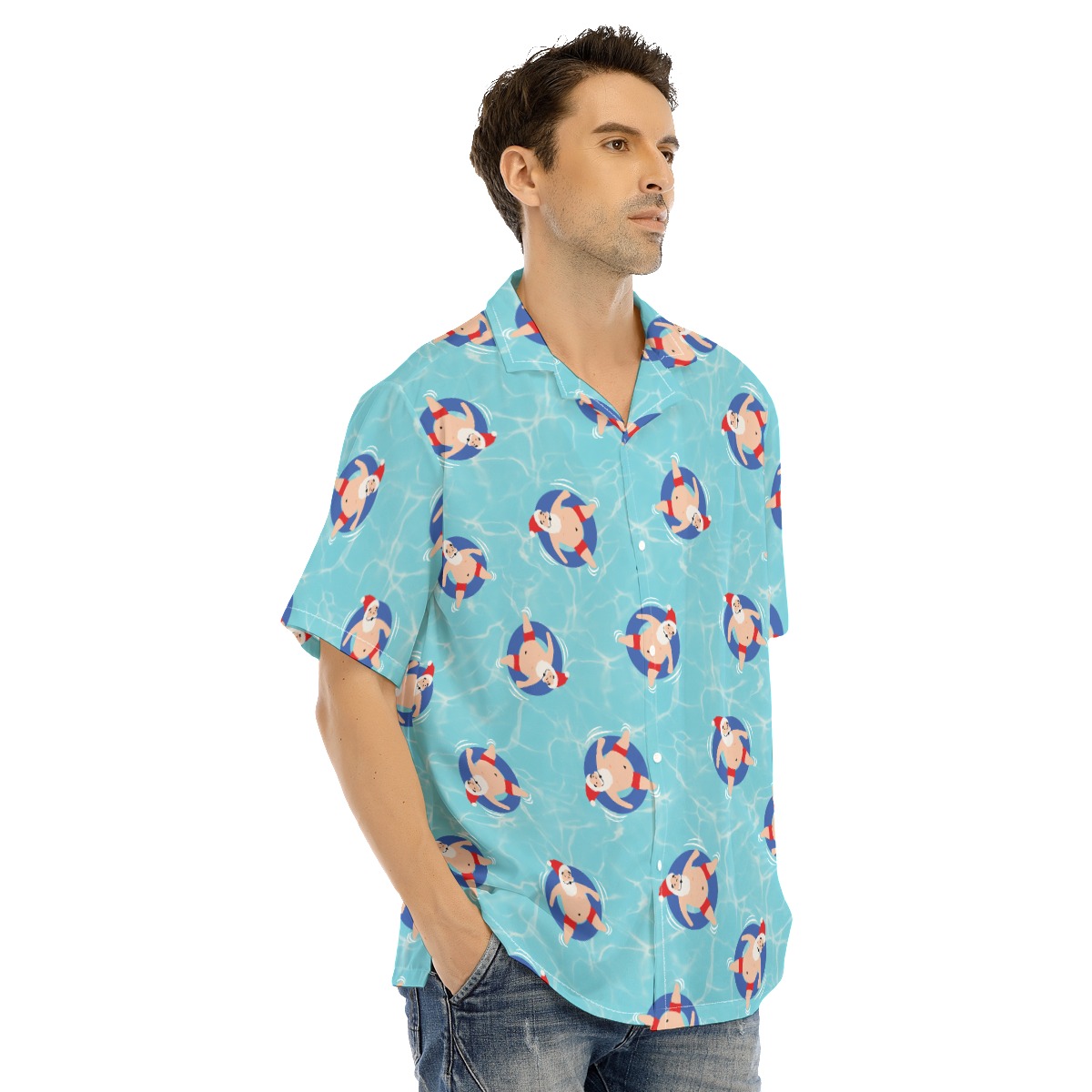 Swimming Santa Hawaiian Shirt | Funny Christmas Hawaiian Shirt For Men