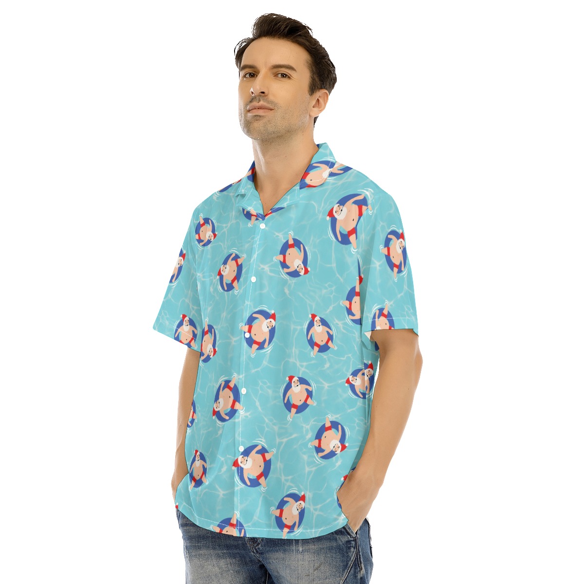 Swimming Santa Hawaiian Shirt | Funny Christmas Hawaiian Shirt For Men
