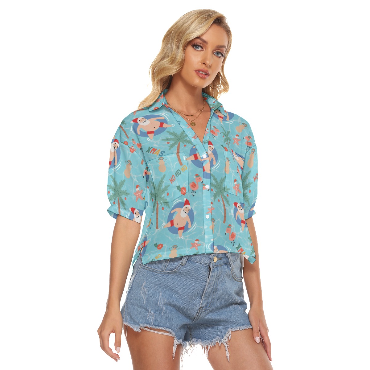 Santa Christmas Hawaiian Crop Top For Women