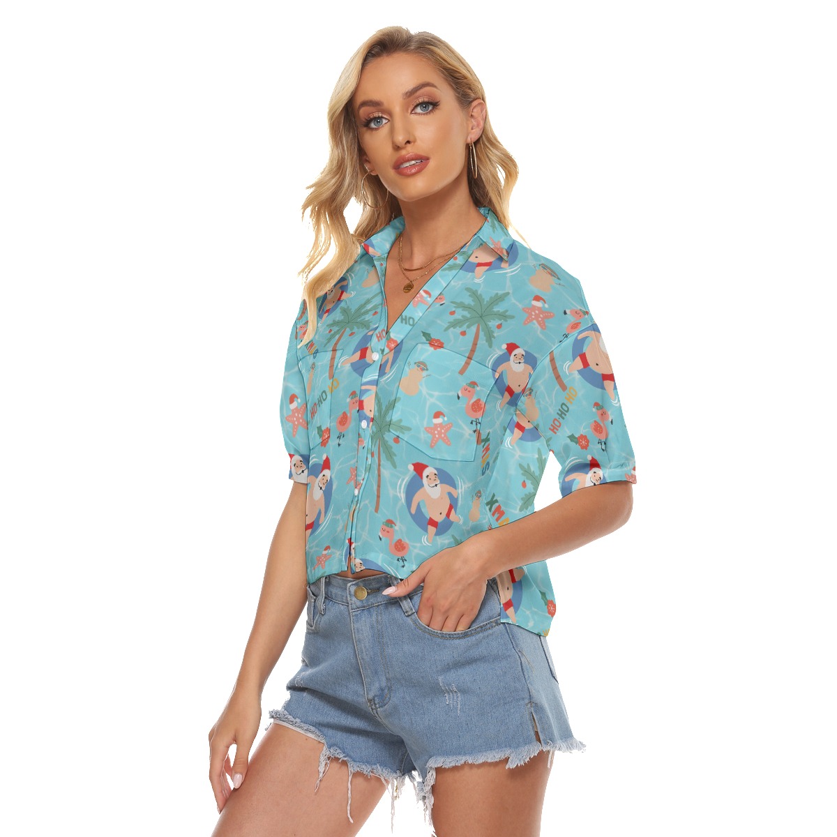 Santa Christmas Hawaiian Crop Top For Women
