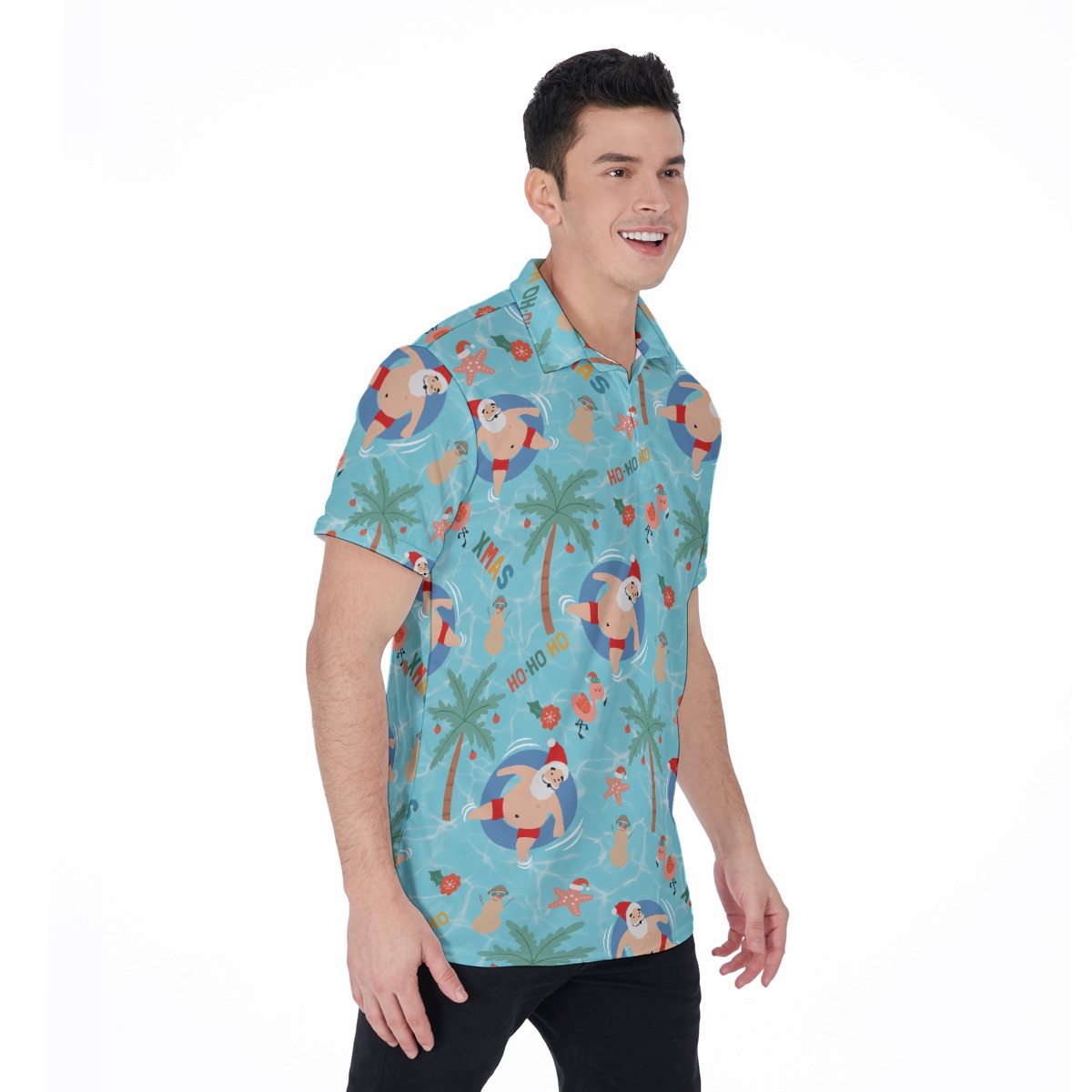 Santa Christmas Hawaiian Polo Shirt For Men