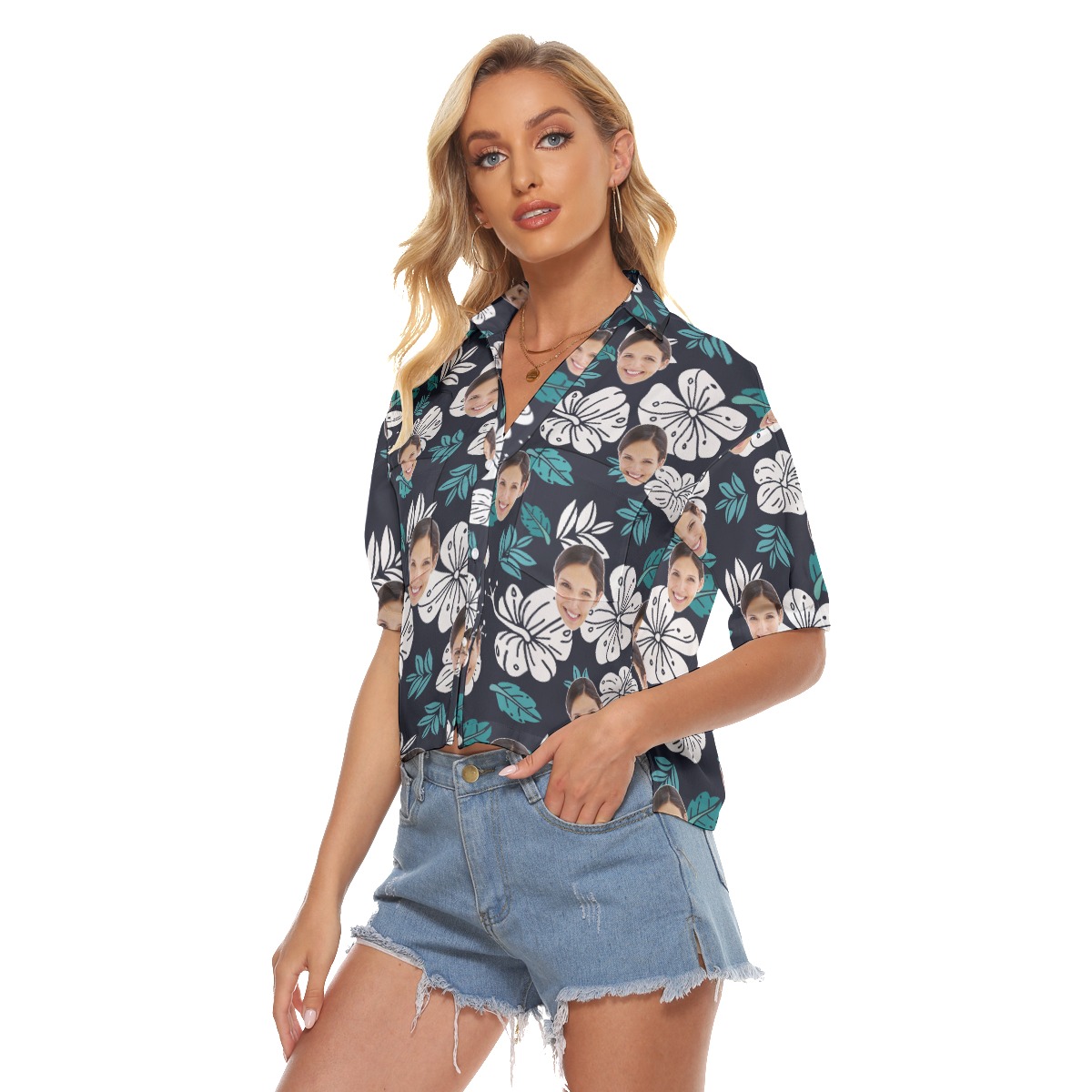 Custom Hawaiian Crop Top With Face For Women