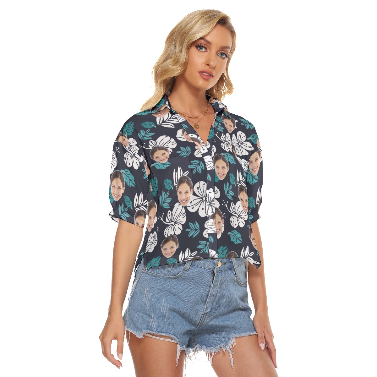 Custom Hawaiian Crop Top With Face For Women