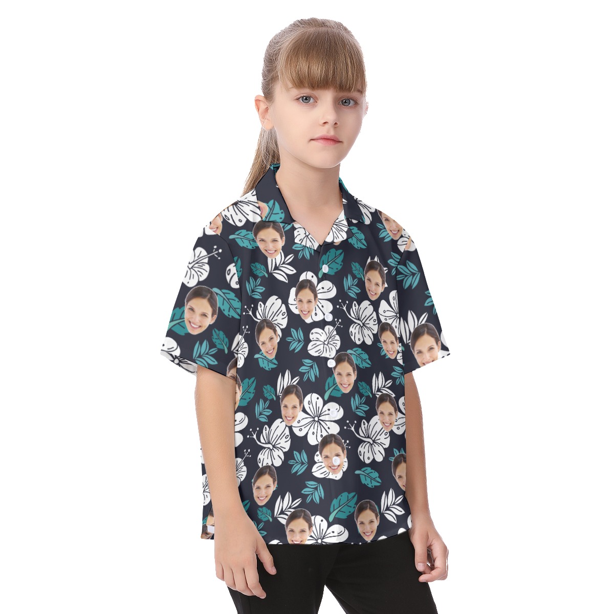 Floral Custom Hawaiian Shirt With Face For Kids