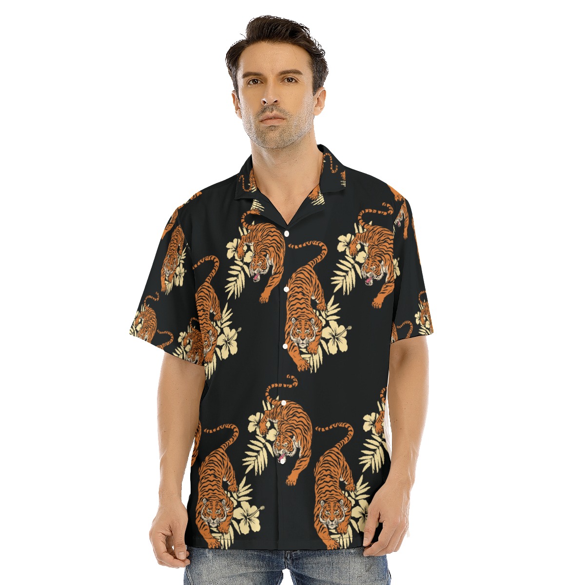Tiger Floral Button Up Beach Shirt - variant image 1