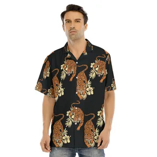 Tiger Floral Button Up Beach Shirt