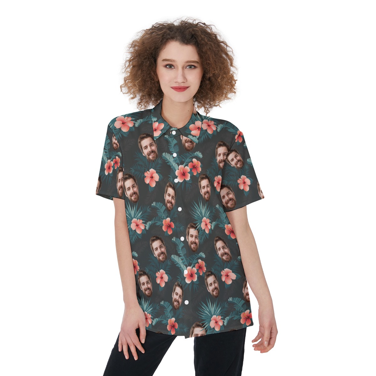 Custom Face Short Sleeve Hawaiian Shirt For Women - variant image 1