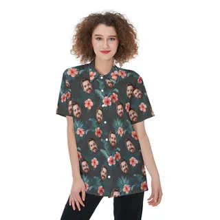 Custom Face Short Sleeve Hawaiian Shirt For Women
