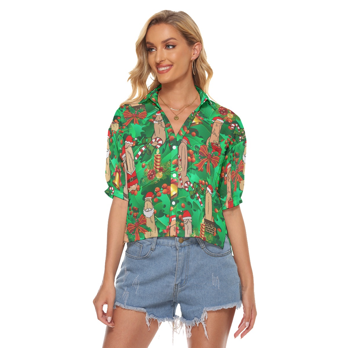 Funny Penis Christmas Hawaiian Crop Top For Women - variant image 1