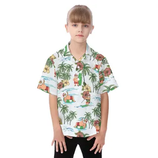 Cute Santa Claus Surfing Aloha Summer Shirt For Kids