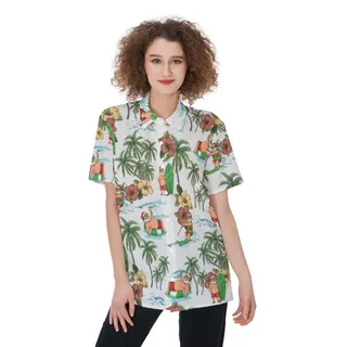 Santa Claus Tropical Aloha Shirt For Women