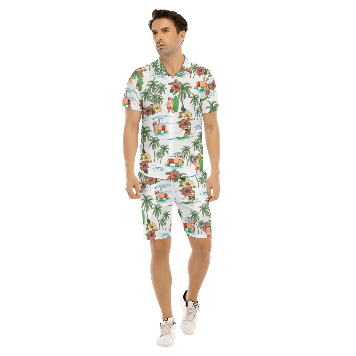 Santa Claus Surfing Aloha Shirt And Beach Shorts For Men - variant image 1