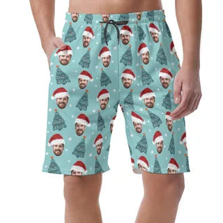 Custom Face Christmas Hawaiian Board Shorts For Men