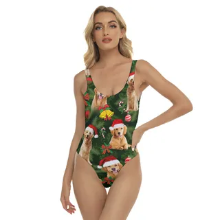 Golden Retriever On Christmas Aloha One Piece Swimsuit For Women
