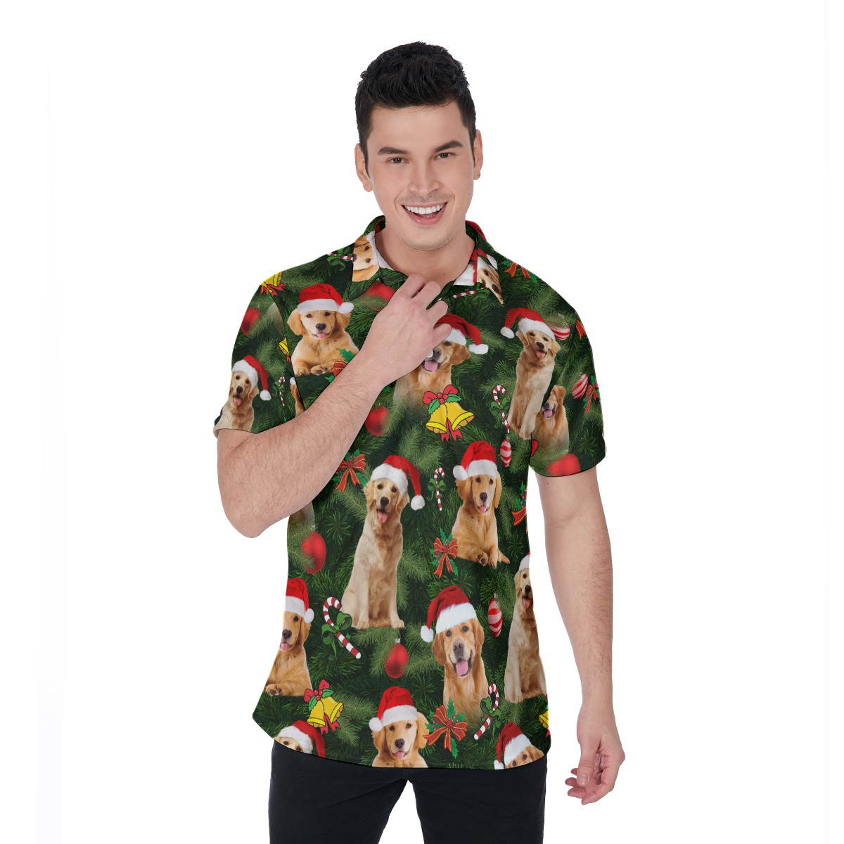 Golden Retriever Christmas Hawaiian Polo Shirt For Men - variant image 1