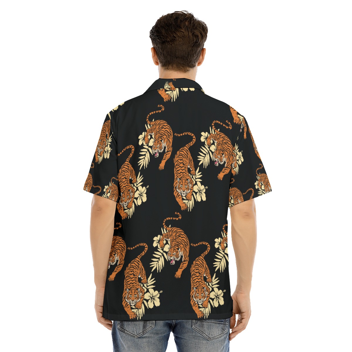 Tiger Floral Button Up Beach Shirt