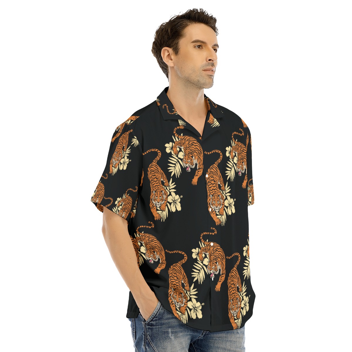 Tiger Floral Button Up Beach Shirt