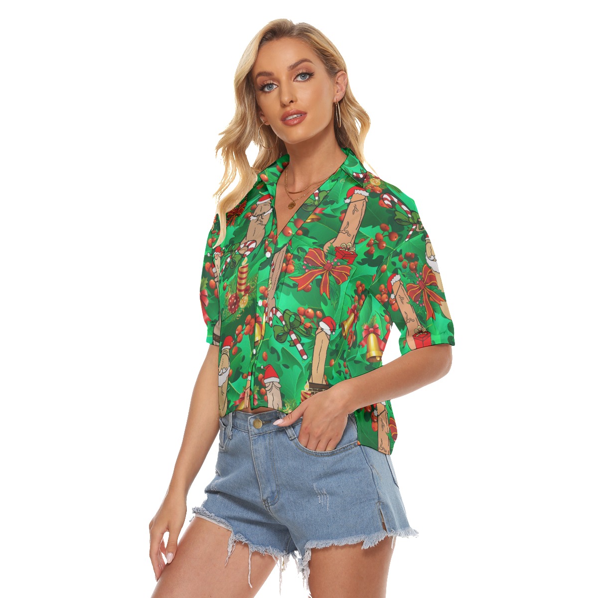 Funny Penis Christmas Hawaiian Crop Top For Women