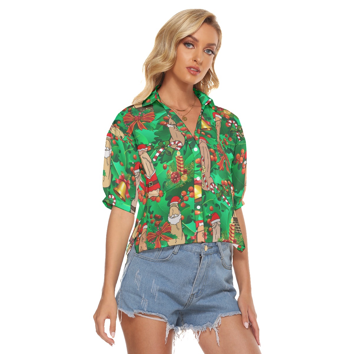 Funny Penis Christmas Hawaiian Crop Top For Women