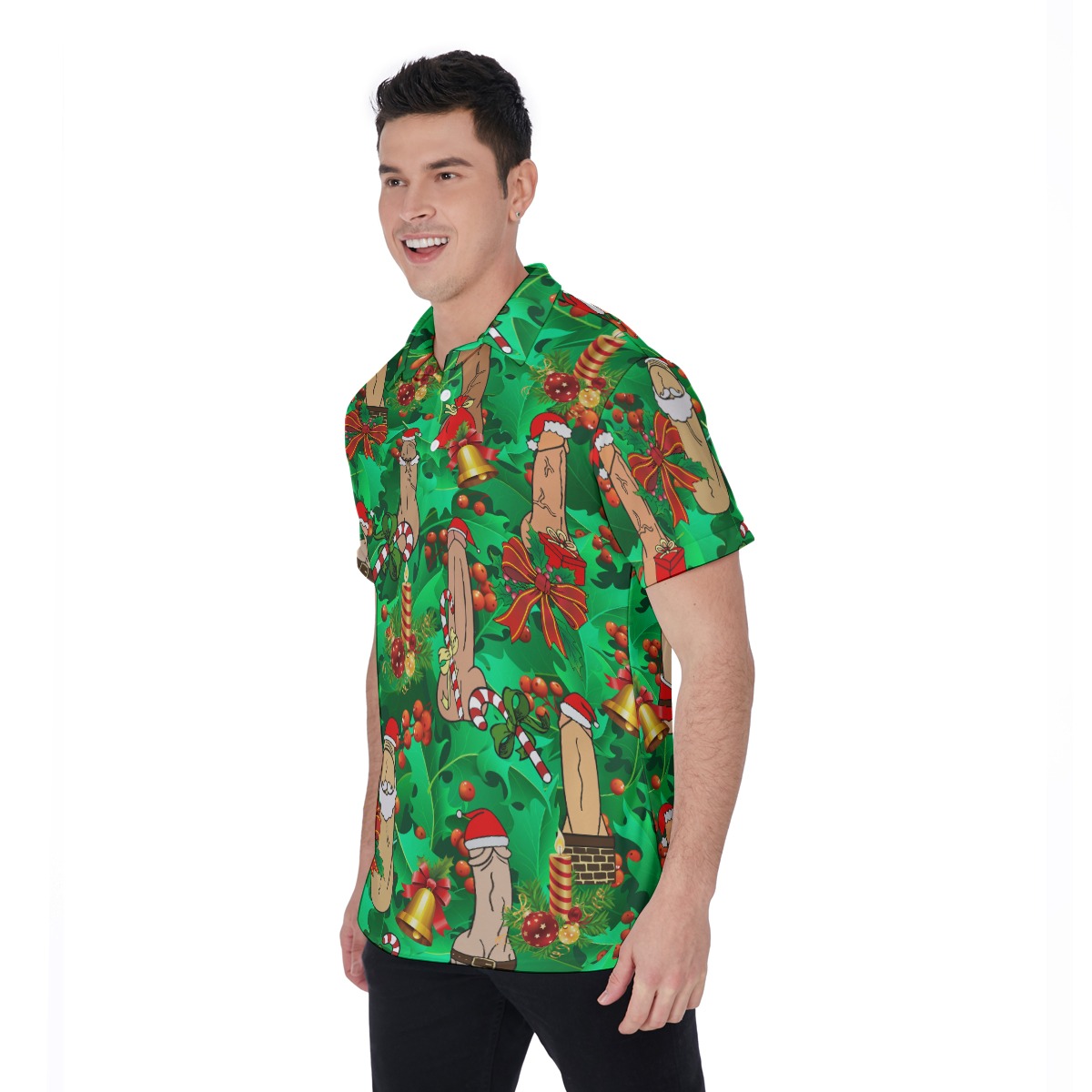 Funny Christmas Penis Hawaiian Polo Shirt For Men
