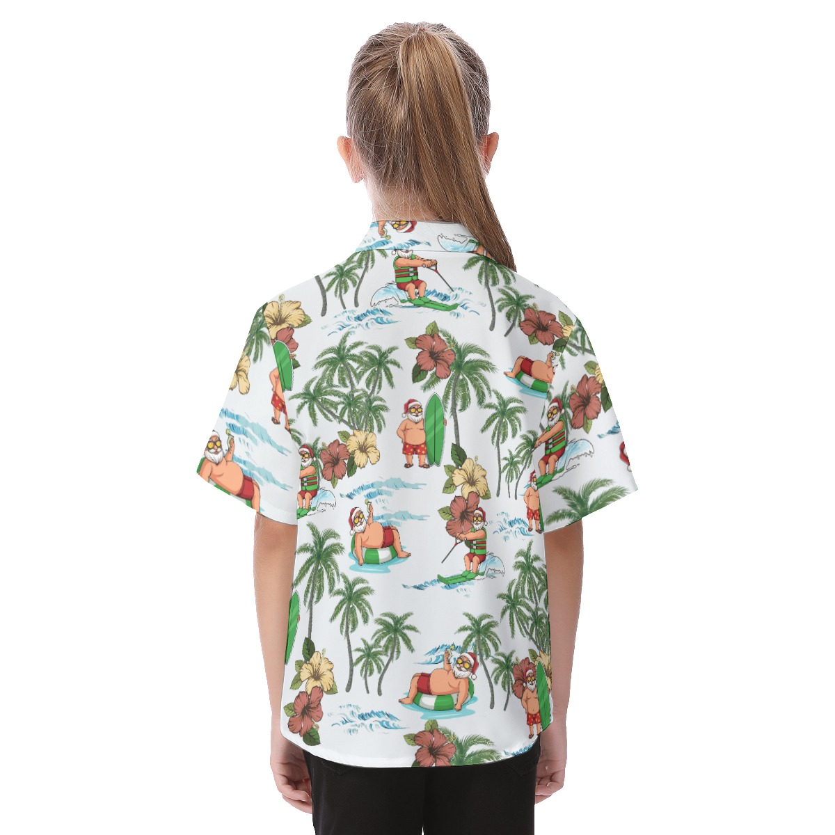 Cute Santa Claus Surfing Aloha Summer Shirt For Kids