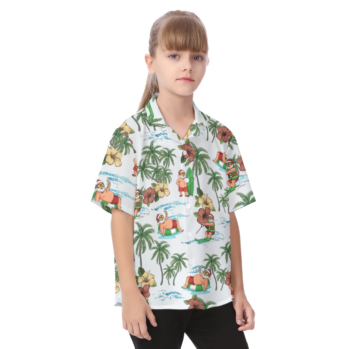 Cute Santa Claus Surfing Aloha Summer Shirt For Kids