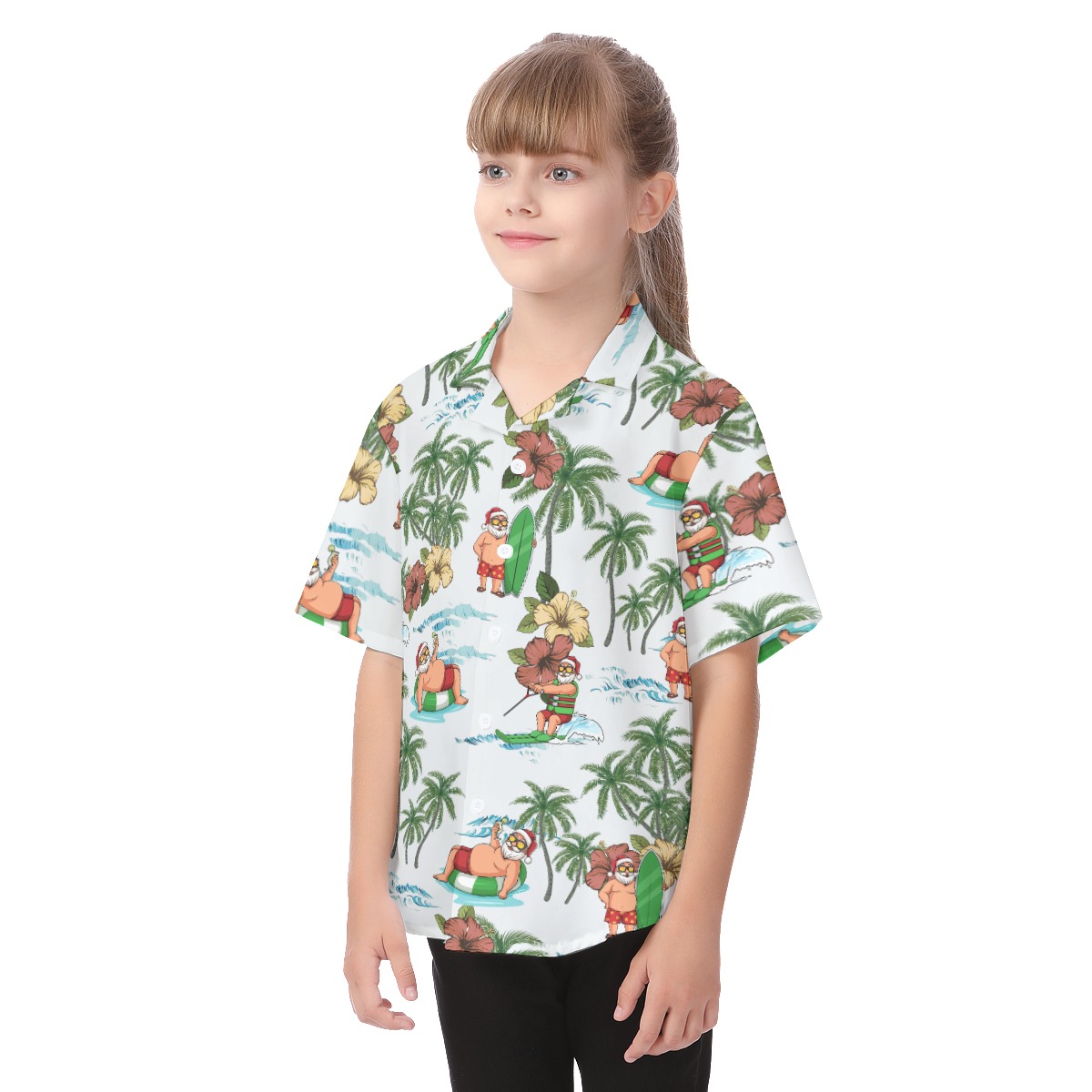 Cute Santa Claus Surfing Aloha Summer Shirt For Kids