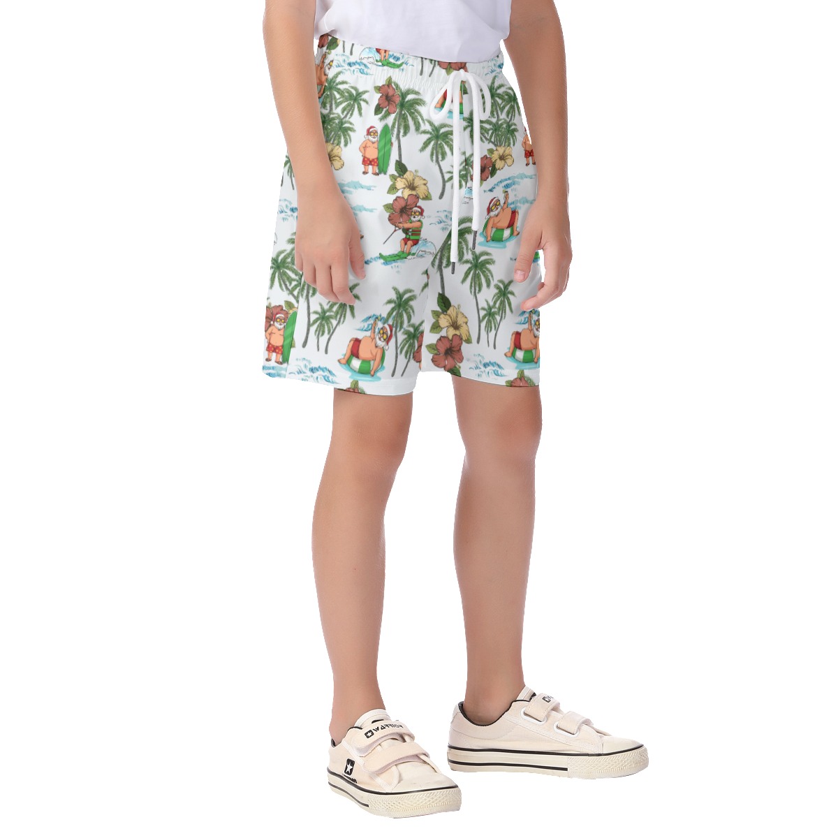 Santa Claus Surfing Tropical Hawaiian Board Shorts For Kids