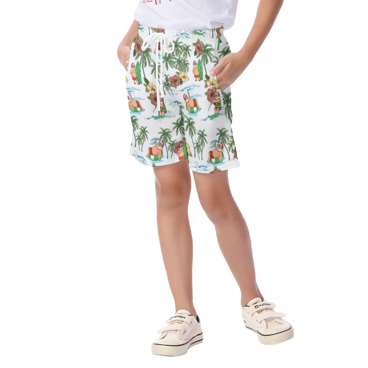 Santa Claus Surfing Tropical Hawaiian Board Shorts For Kids