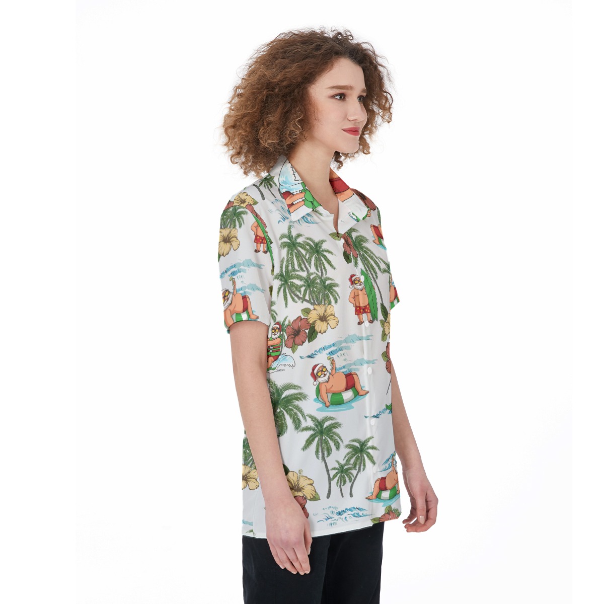 Santa Claus Tropical Aloha Shirt For Women