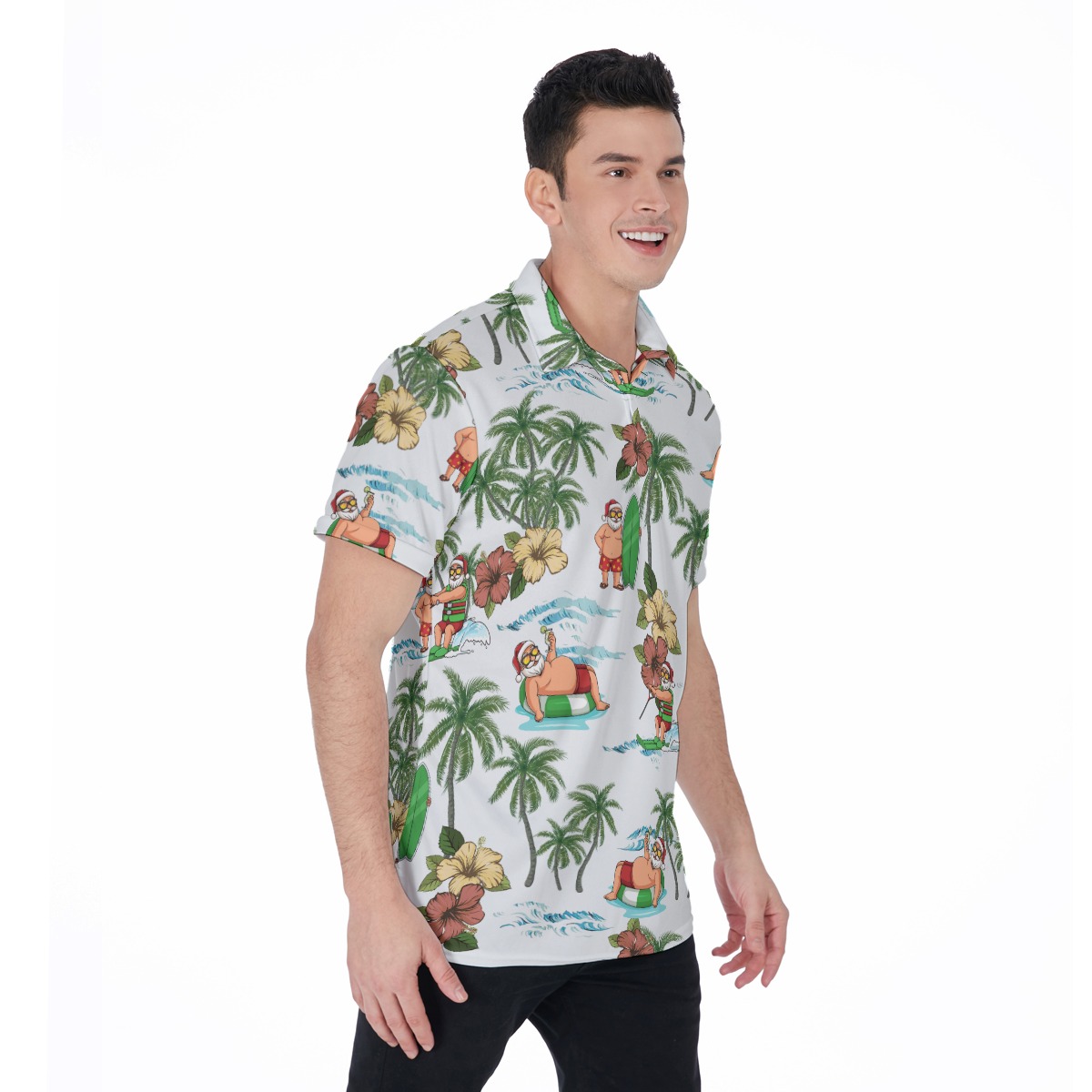 Santa Claus Summer Aloha Polo Shirt For Men