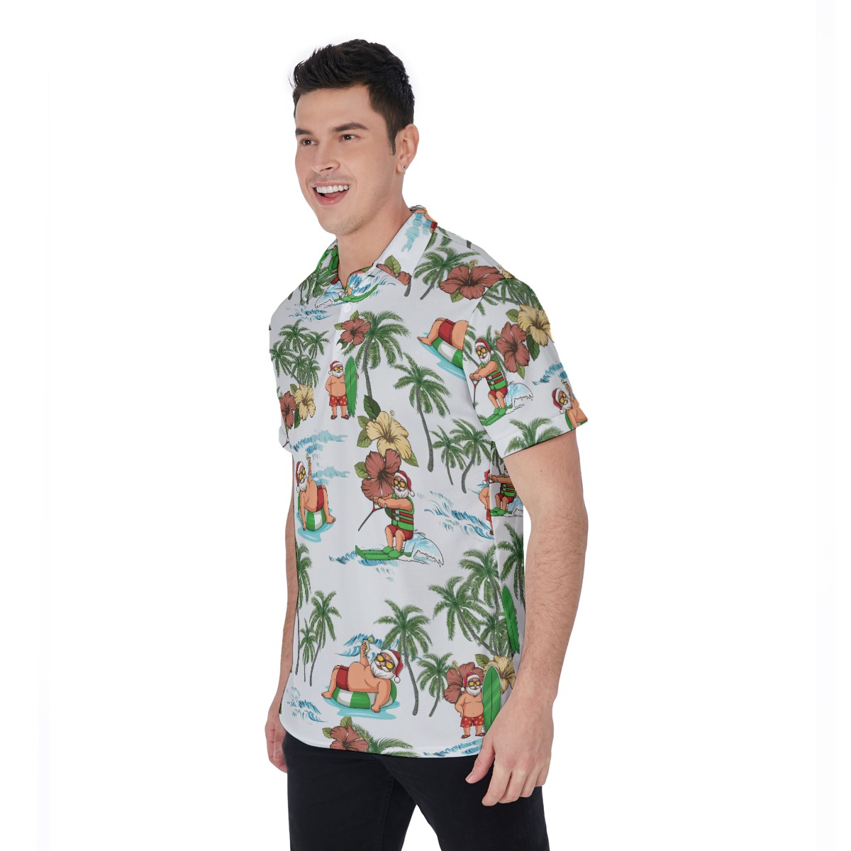 Santa Claus Summer Aloha Polo Shirt For Men