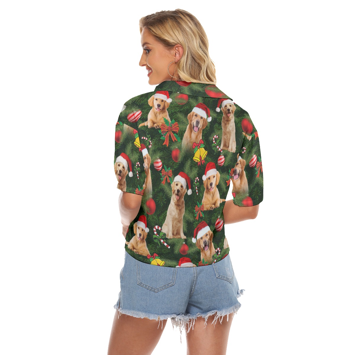Golden Retriever Christmas V-Neck Shirt For Women