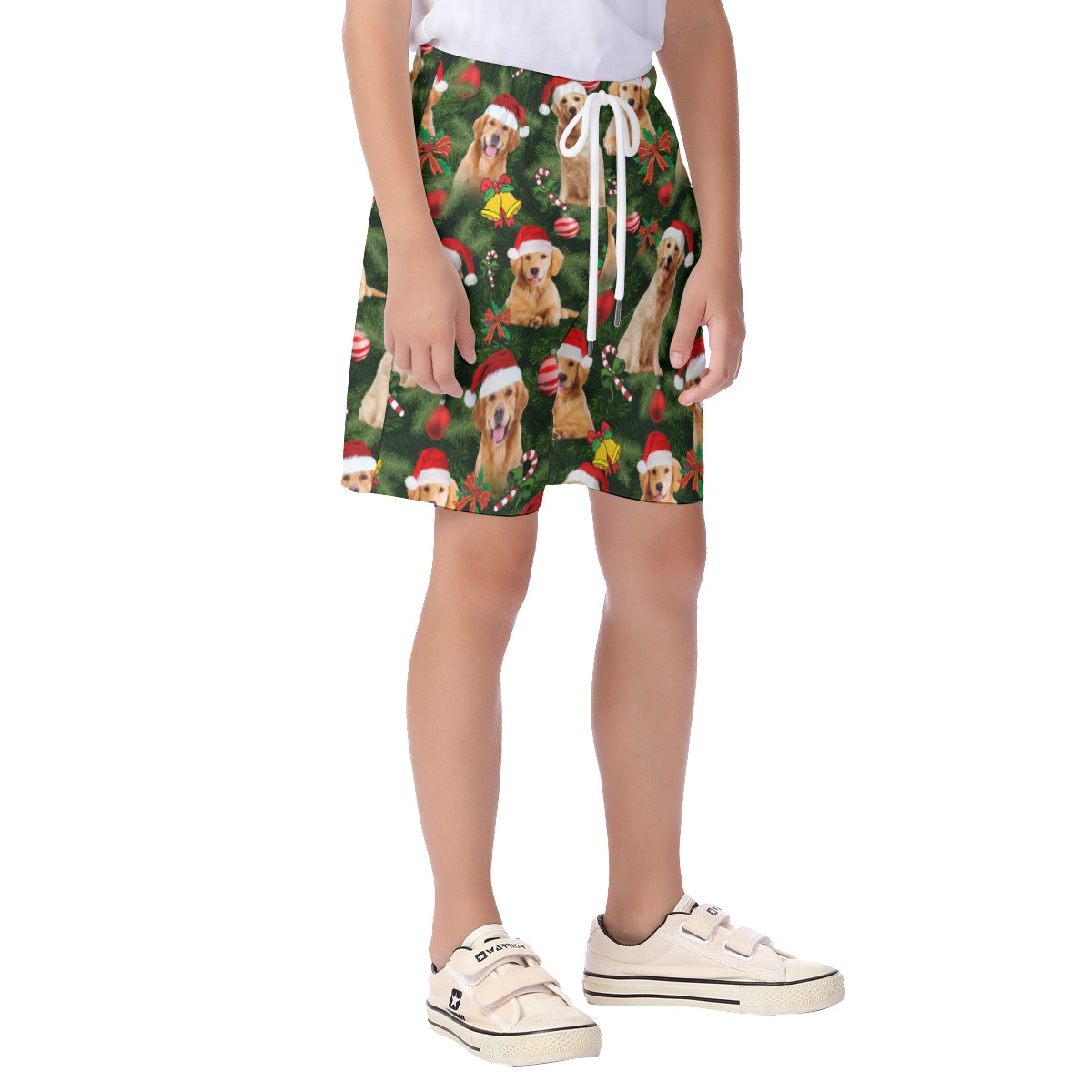 Cute Golden Retriever On Christmas Hawaiian Board Shorts For Kids