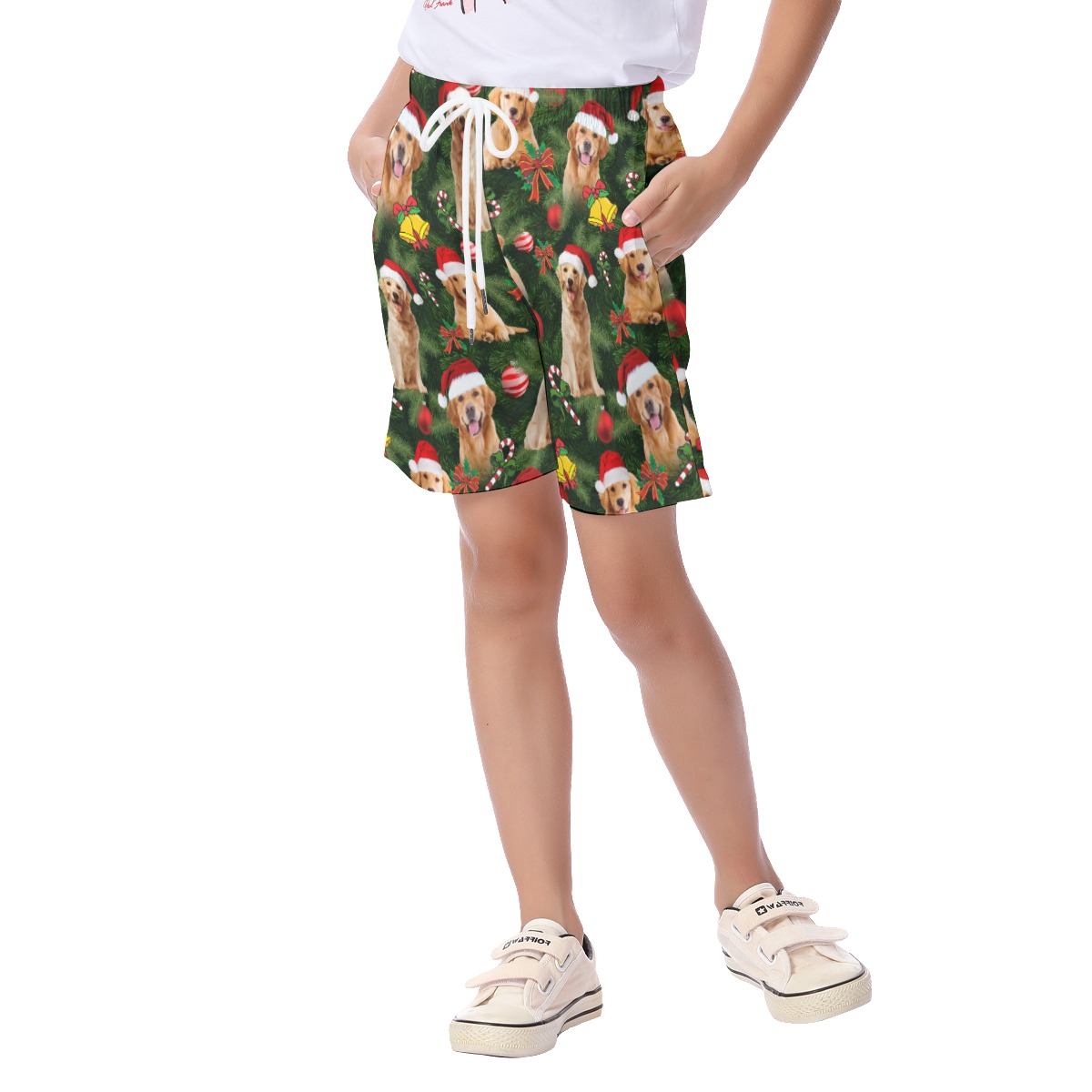 Cute Golden Retriever On Christmas Hawaiian Board Shorts For Kids
