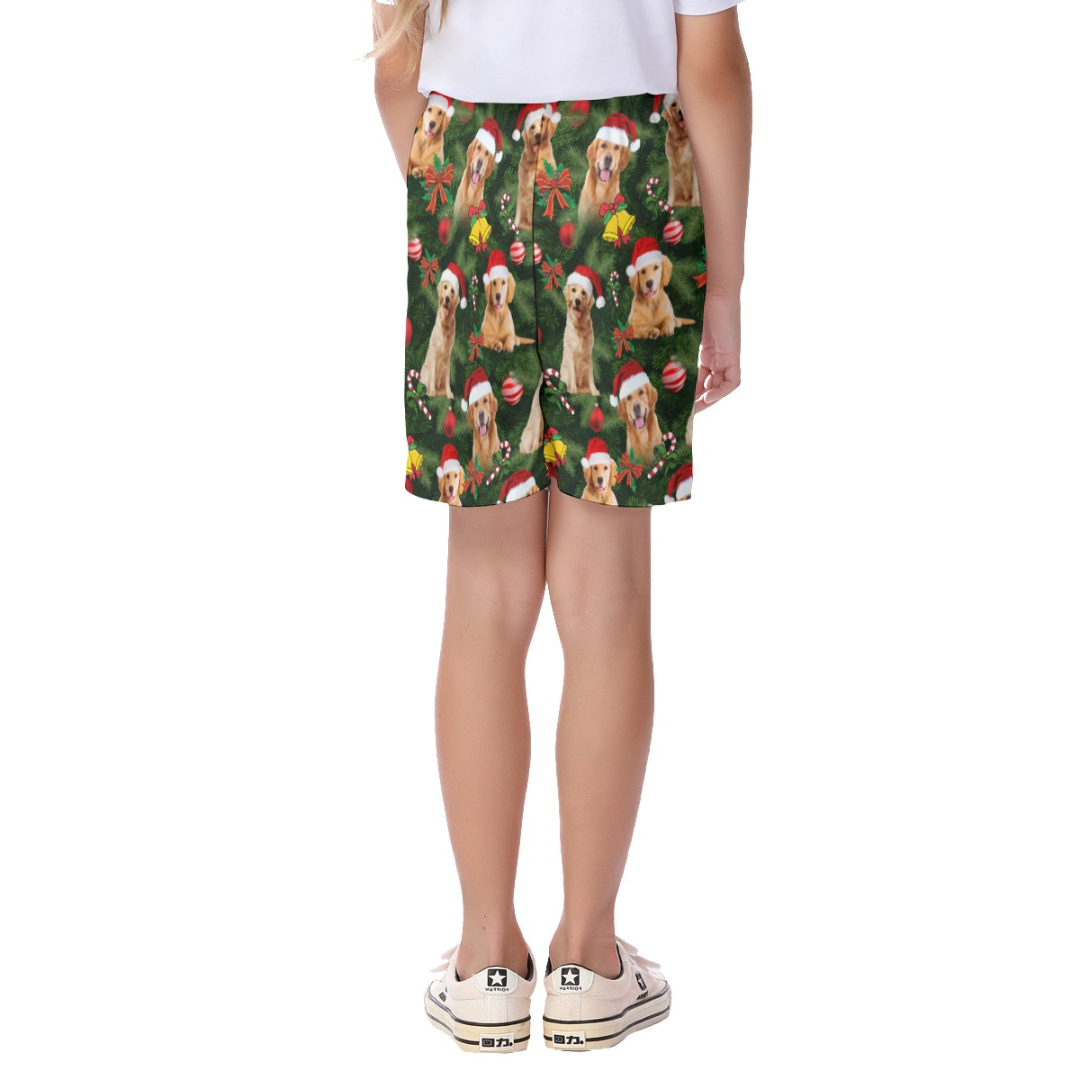 Cute Golden Retriever On Christmas Hawaiian Board Shorts For Kids