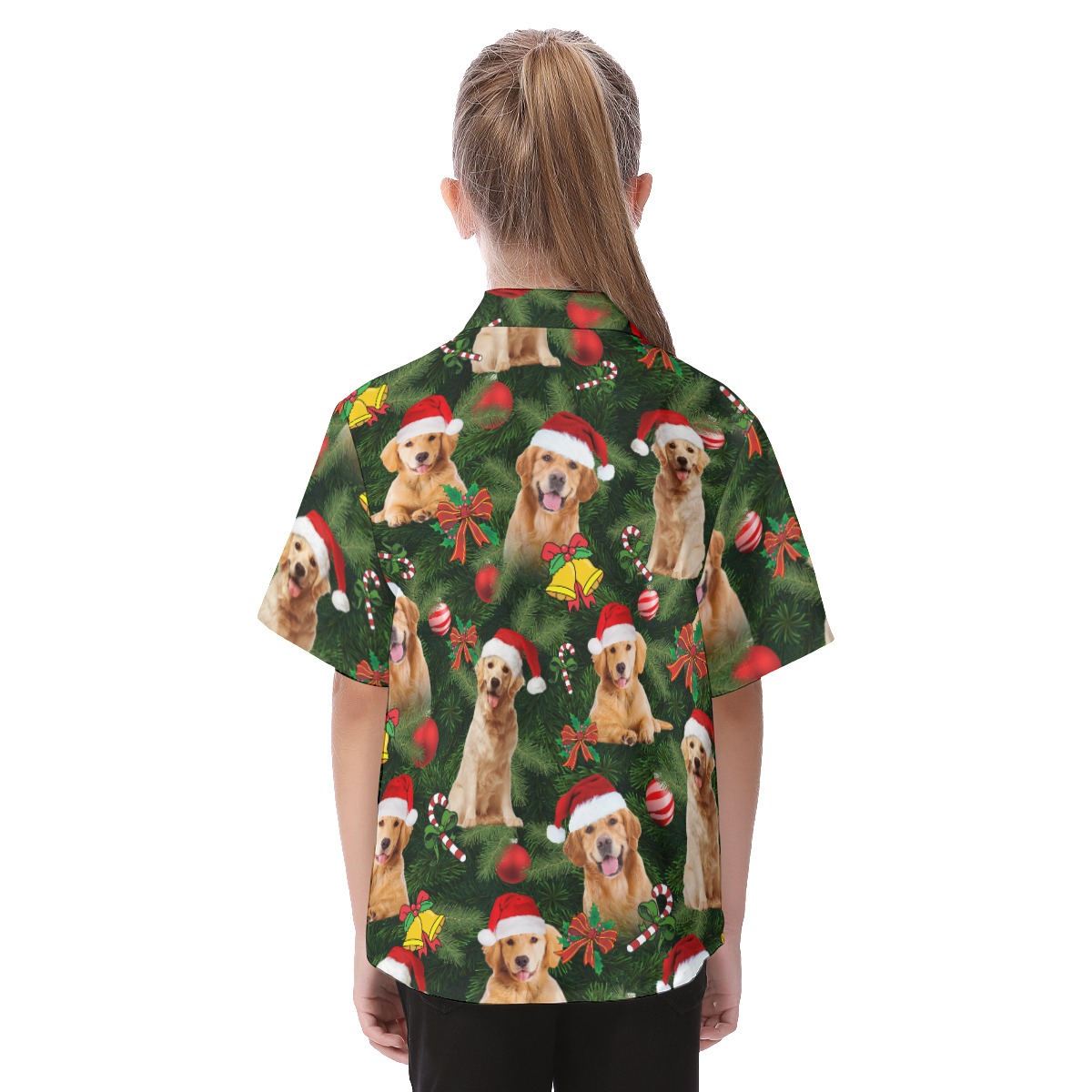 Golden Retriever Christmas Button Up Tropical Shirt For Kids