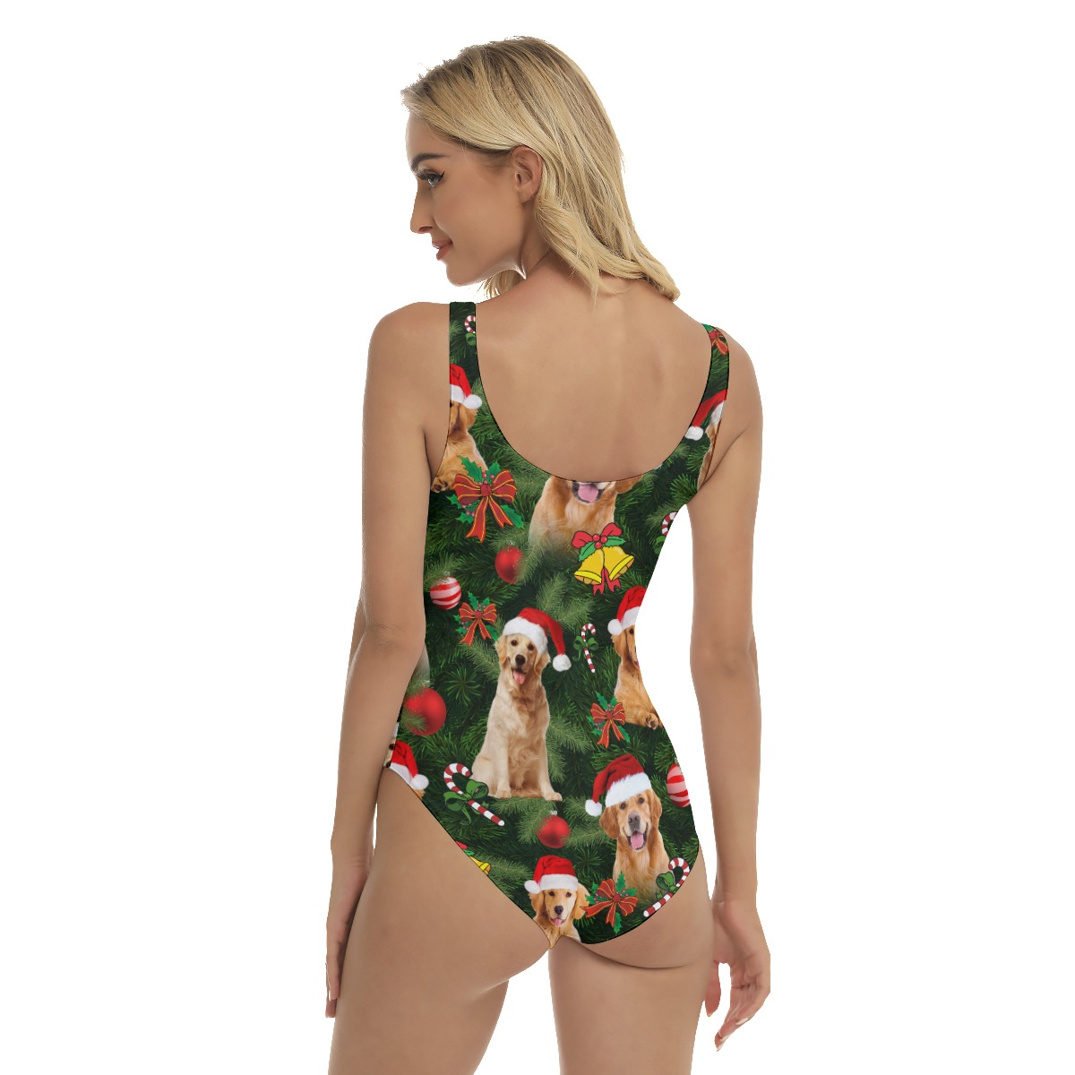 Golden Retriever On Christmas Aloha One Piece Swimsuit For Women