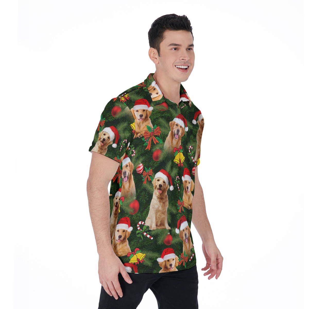 Golden Retriever Christmas Hawaiian Polo Shirt For Men