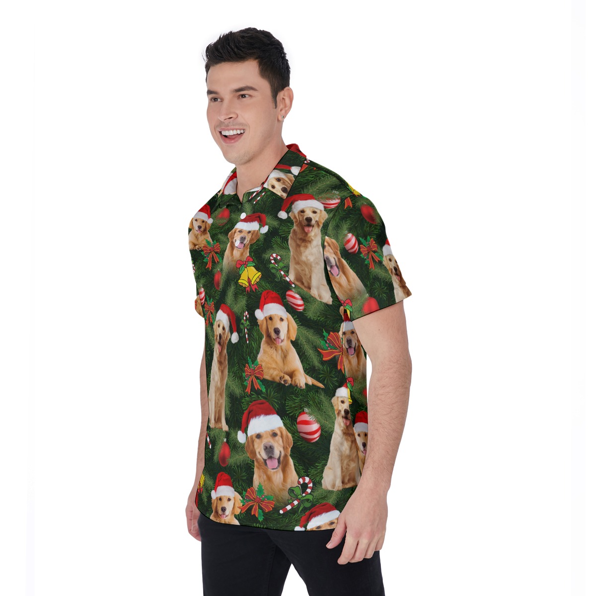 Golden Retriever Christmas Hawaiian Polo Shirt For Men